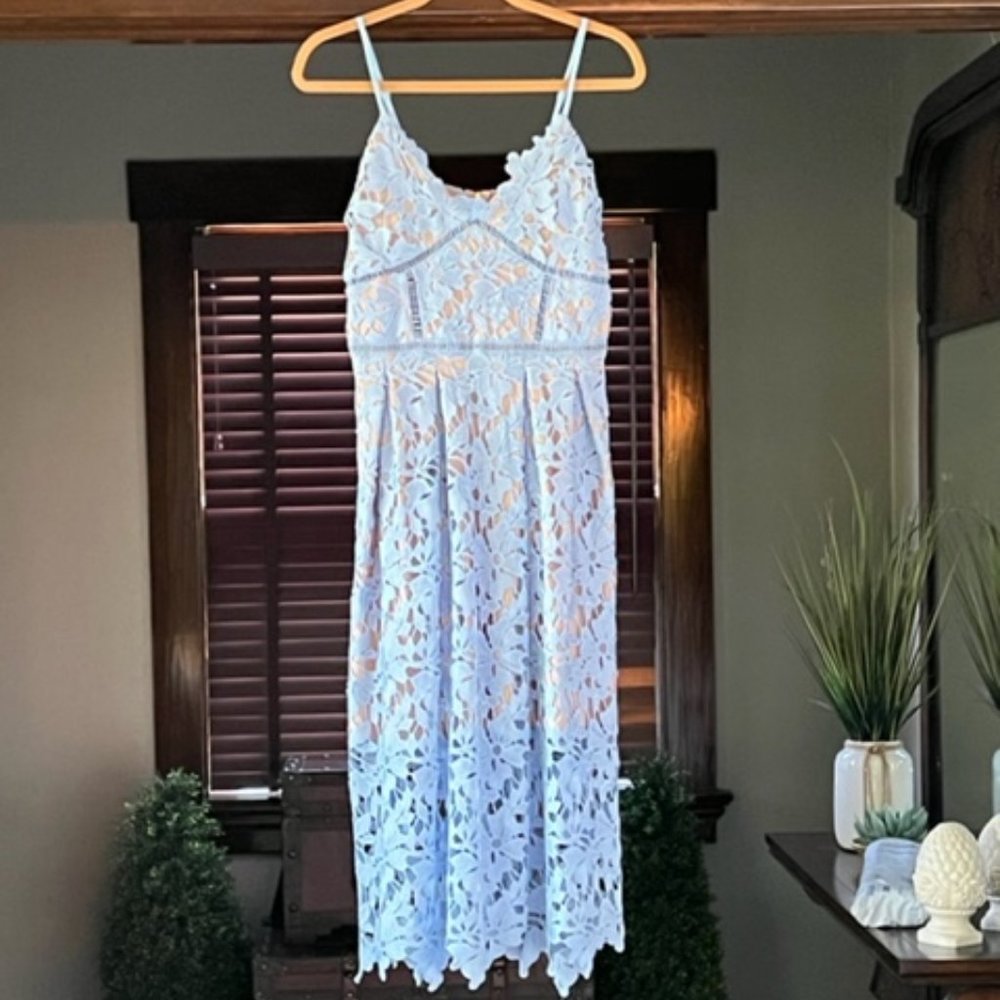 Blue Strappy Lace Midi Dress Size Large